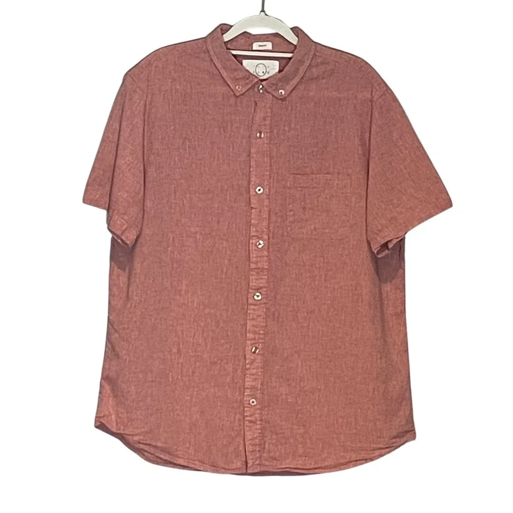 Even Tide Mens Large Short Sleeve Linen Cotton Button Down Shirt Coastal Beach